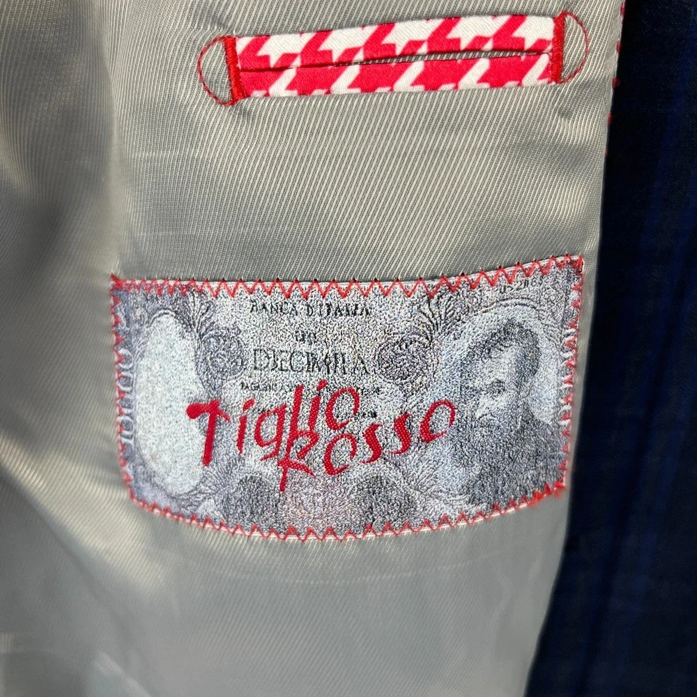 Tiglio Rosso Lanificio Di Biella NWD 50R Blue Double Breasted Suit Jacket